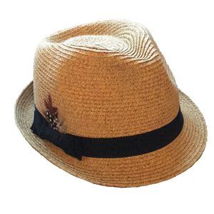 Nine West Straw Fedora with Feathers, NWOT